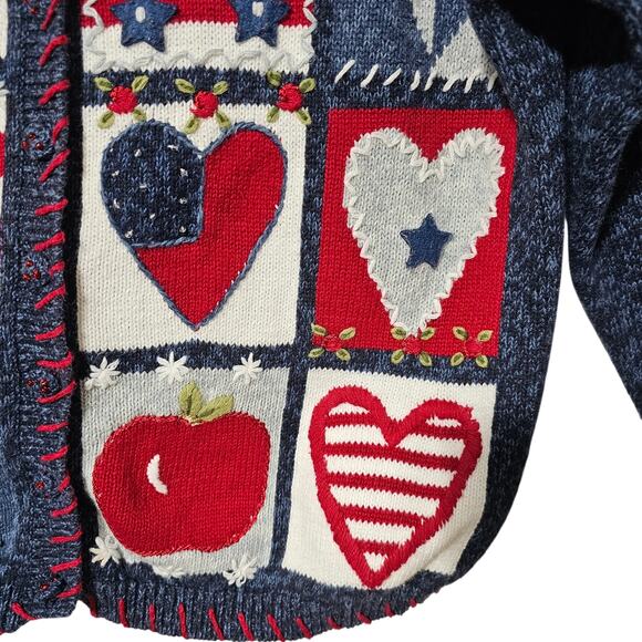 VTG Heirloom Collectibles Cardigan Sweater Red/Wht/Blue Embroidered Beaded XL - Picture 4 of 6
